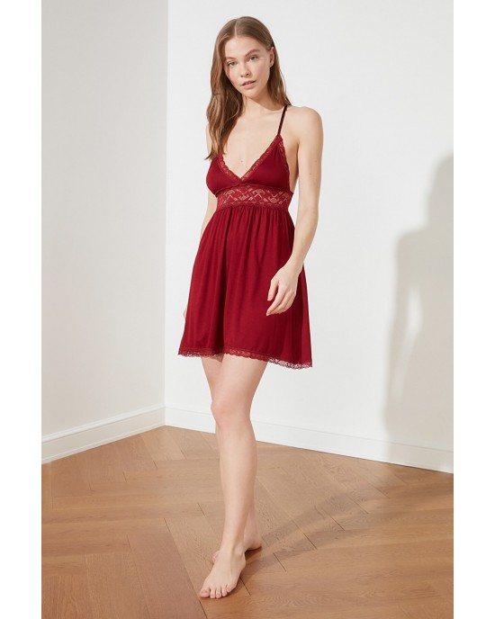 Fantasy Nightdress Lingerie, Sexy Bridal Babydolls, Romantic burgundy lace nightgown