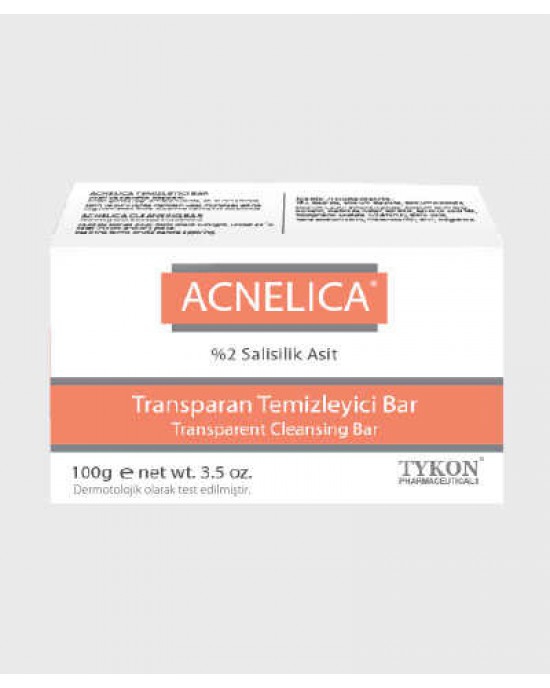 ACNELICA Şeffaf Temizleme Sabunu, Salisilik Asit% 2, Dermatolojik Olarak Test Edilmiş, Akne, Siyah Nokta ve Hiperpigmentasyon Sabunu, 100 gr, e net ağırlık. 3,5 oz