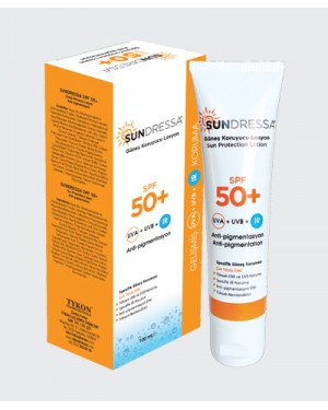 Sundressa Türk Güneş Kremi, Leke Karşıtı ve Pigmentasyon Önleyici Güneş Kremi, Güneş Koruma Faktörü SPF 50+, Tüm Cilt Tipleri, Sundressa Güneş Koruyucu Losyon 100ml