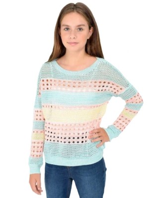 Fishnet Sweatshirt, Round Neck Graphic Sweater Pullover Teen Girls