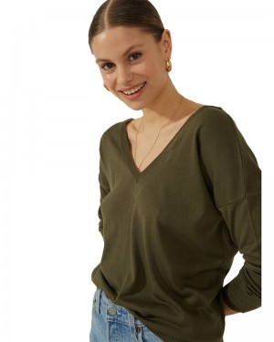 Kadın Ön Arka V Yaka Sweatshirt