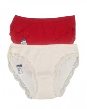 Turkish Women's Panties, Dantel Bikini Panties For Women, 2 Pieces, Red and Cream Turkish Women's Panties, Dantel Bikini Panties For Women, 2 Pieces, Red and Cream