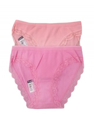 Kadın Dantelli Slip Çamaşır Set, 2 Adet, Pembe ve Toruncu