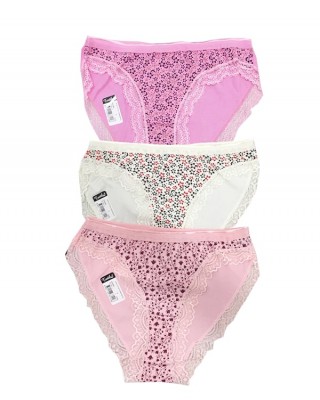 Kadın Dantelli Slip Çamaşır Set, 3 Adet, Pembe ve Krem ve Turuncu