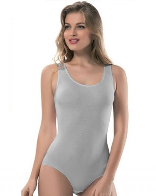 Women's Sleeveless Scoop Neck Bodysuits, Wide Strappy Bodysuits, Grey