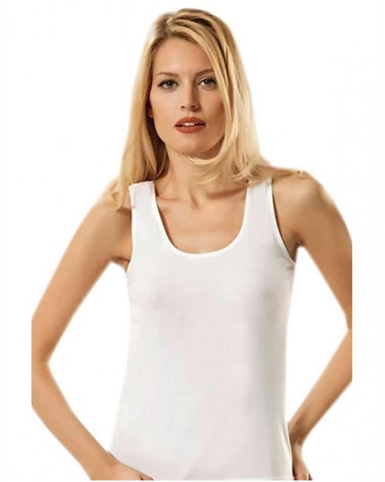 Turkish Women's Undershirt Set, Women's Top Underwear, Wide Straps, 6 Pieces, White Color