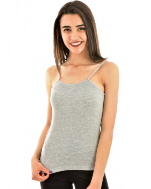 Women's Top Underwear, Turkish Women's Undershirt Set, Thin Straps, 6 Pieces, Grey Color