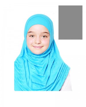 Turkish Girls Two Pieces Hijab, Islamic Kids Scarf, Solid Color Head Cover
