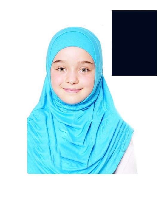 Turkish Girls Two Pieces Hijab, Islamic Kids Scarf, Solid Color Head Cover