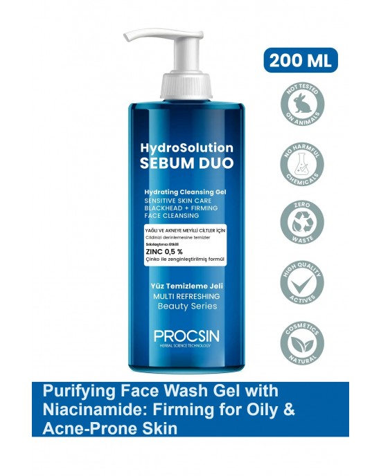 PROCSIN Hydrosolution: Ultimate Anti-Acne and Oil-Balancing Facial Cleansing Gel Vegan (200 ML)