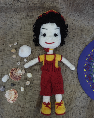 Curly Haired Girl, Doll for Kids, Amigurumi Doll, Crochet Doll, 100% Organic Syrian Handmade Soft Amigurumi Toy, Amigurumi Sleeping Friend