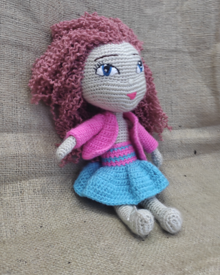 Kıvırcık Saçlı Kız, Çocuklar İçin Bebek, Amigurumi Bebek, Örgü Bebek, %100 Organik El Yapımı Yumuşak Amigurumi Oyuncak, Amigurumi Uyku Arkadaşı