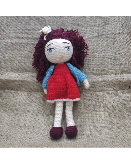 Curly Haired Girl, Doll for Kids, Amigurumi Doll, Crochet Doll, 100% Organic Syrian Handmade Soft Amigurumi Toy, Amigurumi Sleeping Friend