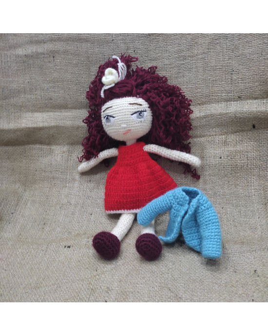 Curly Haired Girl, Doll for Kids, Amigurumi Doll, Crochet Doll, 100% Organic Syrian Handmade Soft Amigurumi Toy, Amigurumi Sleeping Friend