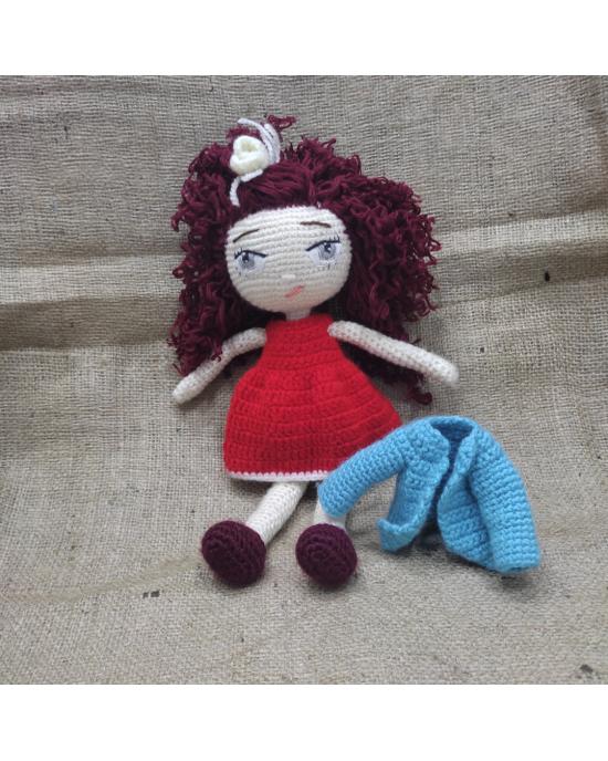 Curly Haired Girl, Doll for Kids, Amigurumi Doll, Crochet Doll, 100% Organic Syrian Handmade Soft Amigurumi Toy, Amigurumi Sleeping Friend