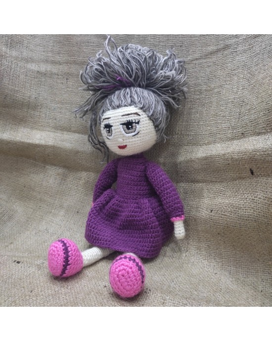 Curly Haired Girl, Doll for Kids, Amigurumi Doll, Crochet Doll, 100% Organic Syrian Handmade Soft Amigurumi Toy, Amigurumi Sleeping Friend