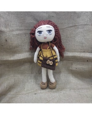 Curly Haired Girl, Doll for Kids, Amigurumi Doll, Crochet Doll, 100% Organic Syrian Handmade Soft Amigurumi Toy, Amigurumi Sleeping Friend