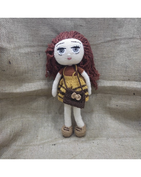Kıvırcık Saçlı Kız, Çocuklar İçin Bebek, Amigurumi Bebek, Örgü Bebek, %100 Organik El Yapımı Yumuşak Amigurumi Oyuncak, Amigurumi Uyku Arkadaşı