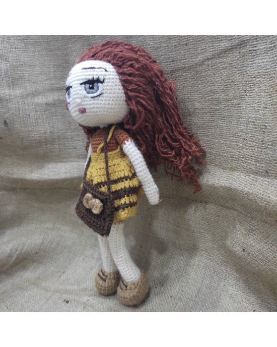 Kıvırcık Saçlı Kız, Çocuklar İçin Bebek, Amigurumi Bebek, Örgü Bebek, %100 Organik El Yapımı Yumuşak Amigurumi Oyuncak, Amigurumi Uyku Arkadaşı