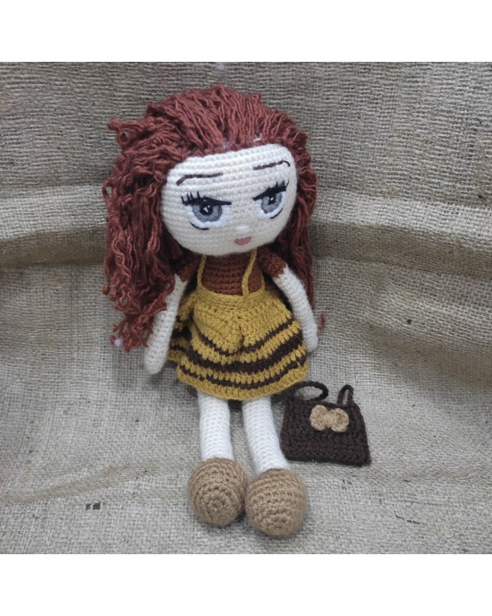Kıvırcık Saçlı Kız, Çocuklar İçin Bebek, Amigurumi Bebek, Örgü Bebek, %100 Organik El Yapımı Yumuşak Amigurumi Oyuncak, Amigurumi Uyku Arkadaşı