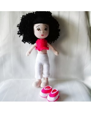 Curly Haired Girl, Doll for Kids, Amigurumi Doll, Crochet Doll, 100% Organic Syrian Handmade Soft Amigurumi Toy, Amigurumi Sleeping Friend