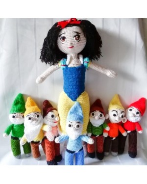 Snow White and the Seven Dwarfs, Doll for Kids, Amigurumi Doll, Crochet Doll, 100% Organic Syrian Handmade Soft Amigurumi Toy, Amigurumi Sleeping Friend