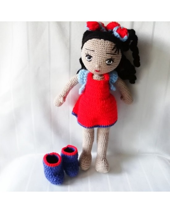 Curly Haired Girl, Doll for Kids, Amigurumi Doll, Crochet Doll, 100% Organic Syrian Handmade Soft Amigurumi Toy, Amigurumi Sleeping Friend