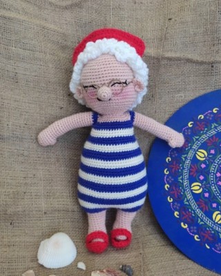 Granny Glasses Doll Crochet Toy, Doll for Kids, Amigurumi Doll, Crochet Doll, 100% Organic Syrian Handmade Soft Amigurumi Toy, Amigurumi Sleeping Friend