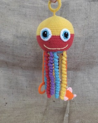 Amigurumi Jellyfish Toy Crochet Toy, Doll for Kids, Amigurumi Doll, Crochet Doll, 100% Organic Syrian Handmade Soft Amigurumi Toy, Amigurumi Sleeping Friend