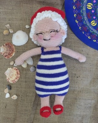 Granny Glasses Doll Crochet Toy, Doll for Kids, Amigurumi Doll, Crochet Doll, 100% Organic Syrian Handmade Soft Amigurumi Toy, Amigurumi Sleeping Friend