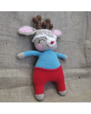 Amigurumi Reindeer Crochet Toy, Doll for Kids, Amigurumi Doll, Crochet Doll, 100% Organic Syrian Handmade Soft Amigurumi Toy, Amigurumi Sleeping Friend