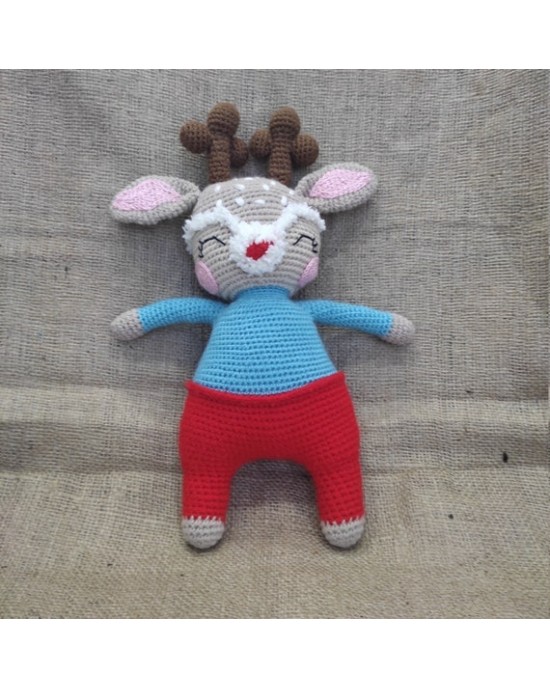 Amigurumi Reindeer Crochet Toy, Doll for Kids, Amigurumi Doll, Crochet Doll, 100% Organic Syrian Handmade Soft Amigurumi Toy, Amigurumi Sleeping Friend