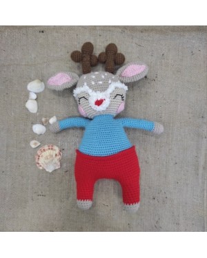Amigurumi Reindeer Crochet Toy, Doll for Kids, Amigurumi Doll, Crochet Doll, 100% Organic Syrian Handmade Soft Amigurumi Toy, Amigurumi Sleeping Friend