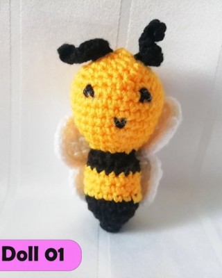 Amigurumi Bee Crochet Toy, Doll for Kids, Amigurumi Doll, Crochet Doll, 100% Organic Syrian Handmade Soft Amigurumi Toy, Amigurumi Sleeping Friend