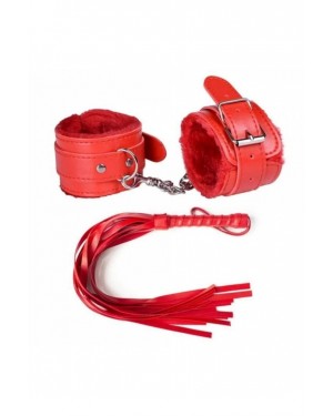 Red Leather Whip Handcuffs Set for Couples - Enhance Intimacy