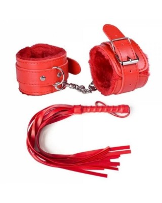 Red Leather Whip Handcuffs Set for Couples - Enhance Intimacy