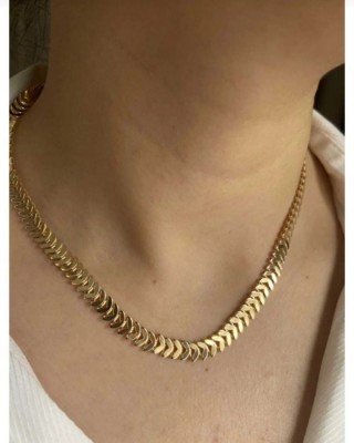 Kadın Altın Renkli Kararmayan Paslanmaz Çelik Balık Kılçığı Kolye