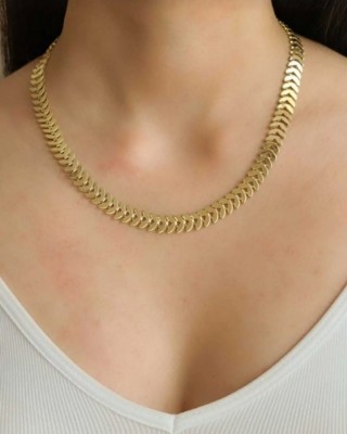 Kadın Altın Renkli Kararmayan Paslanmaz Çelik Balık Kılçığı Kolye