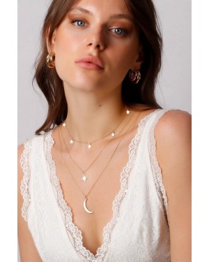 Çelik Kutup Yıldızı ve Hilâl Figürü Kombin Kolye