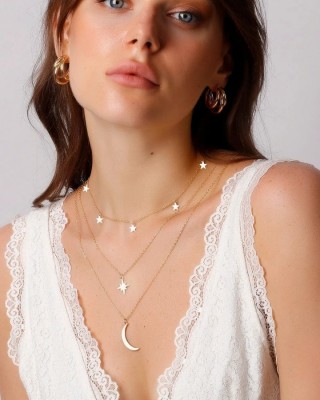 قلادة النجمة والهلال متعددة الطبقات, قلادة من الفولاذ الذهبي على شكل نجمة قطبية وهلال, عقد نسائي متعدد الطبقات بشكل هلال ونجمة