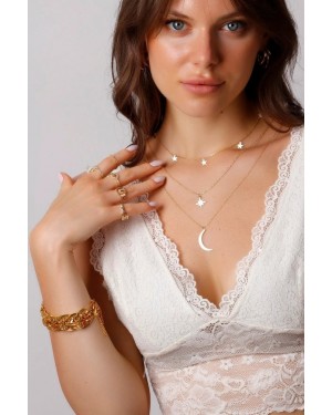 Çelik Kutup Yıldızı ve Hilâl Figürü Kombin Kolye