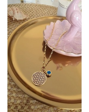 Kadınların Yeni Sezon Çiçek Desenli Hayat Kolyesi - Nazar Boncuğu Detaylı Küp Zincir İle