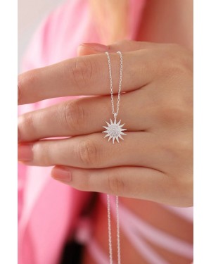 925 Ayar Gümüş Zincir Beyaz Zirkon Taş Güneş Model Kolye 925 Ayar Gümüş Zincir Beyaz Zirkon Taş Güneş Model Kolye