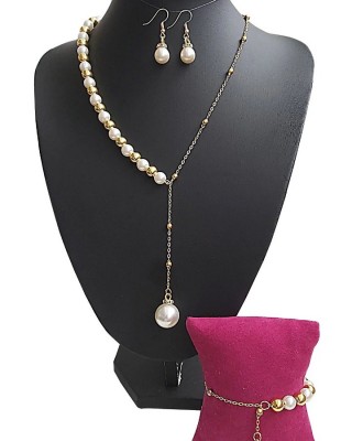 مجموعة قلادة سوار أقراط نصف سلسلة دائرية نصف لؤلؤية للنساء - مجموعة مجوهرات فريدة من نوعها