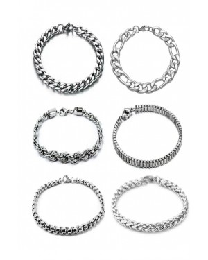 6 Adet Gümüş Kaplama Bilezik Seti - Gurmet, Figaro, Twist, Küp, Örgü ve Angelus