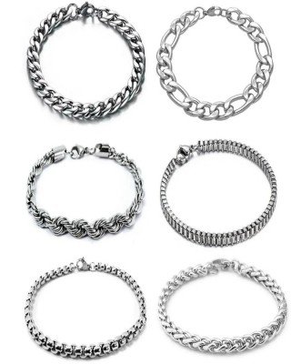 Set of 6 Silver Plated Bracelets - Gurmet, Figaro, Twist, Cube, Knitted, and Angelus