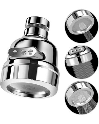 Chrome 3 Function Kitchen Sink Head 360 Degree Swivel Faucet Spout Saver