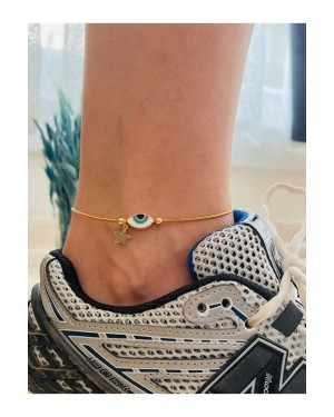 Nazar Boncuğu Detaylı Ayak Bileziği - Altın Kaplama, 5 cm Uzatma