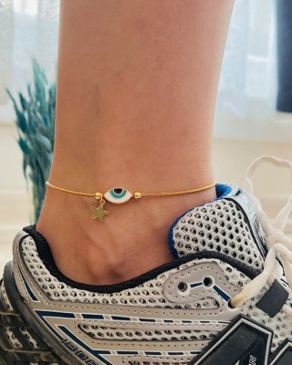 Evil Eye Star Detailed Anklet - Gold Colored, 5cm Extension