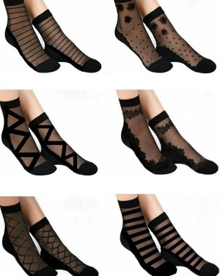 Women's Patterned Black Tulle Socks 6 Pack - Stylish and Comfy Socks
